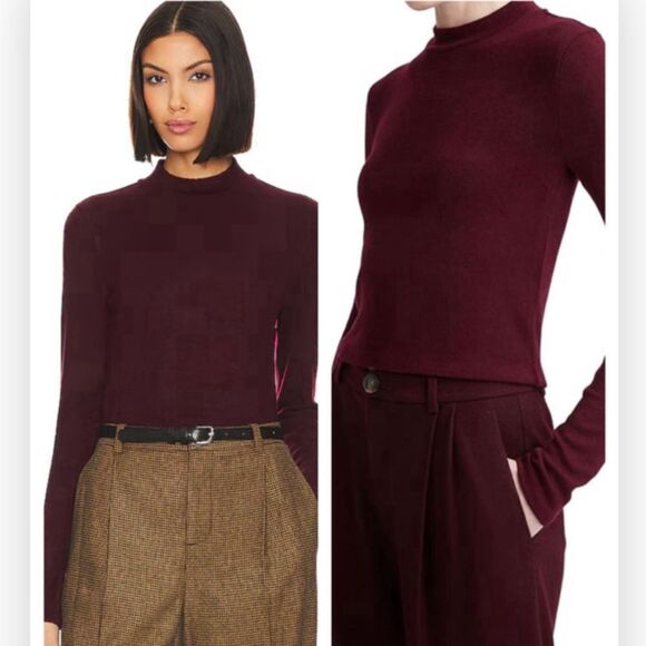 VINCE Women's Cozy Mock Neck Cherry Wine V971584340 Large $225 - Picture 1 of 10